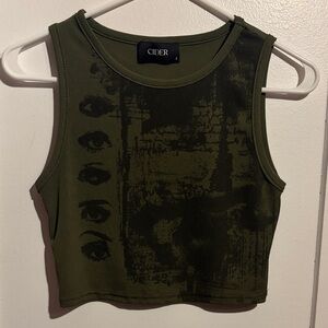 Cider Olive Graphic Ribbed Crop Tank Top